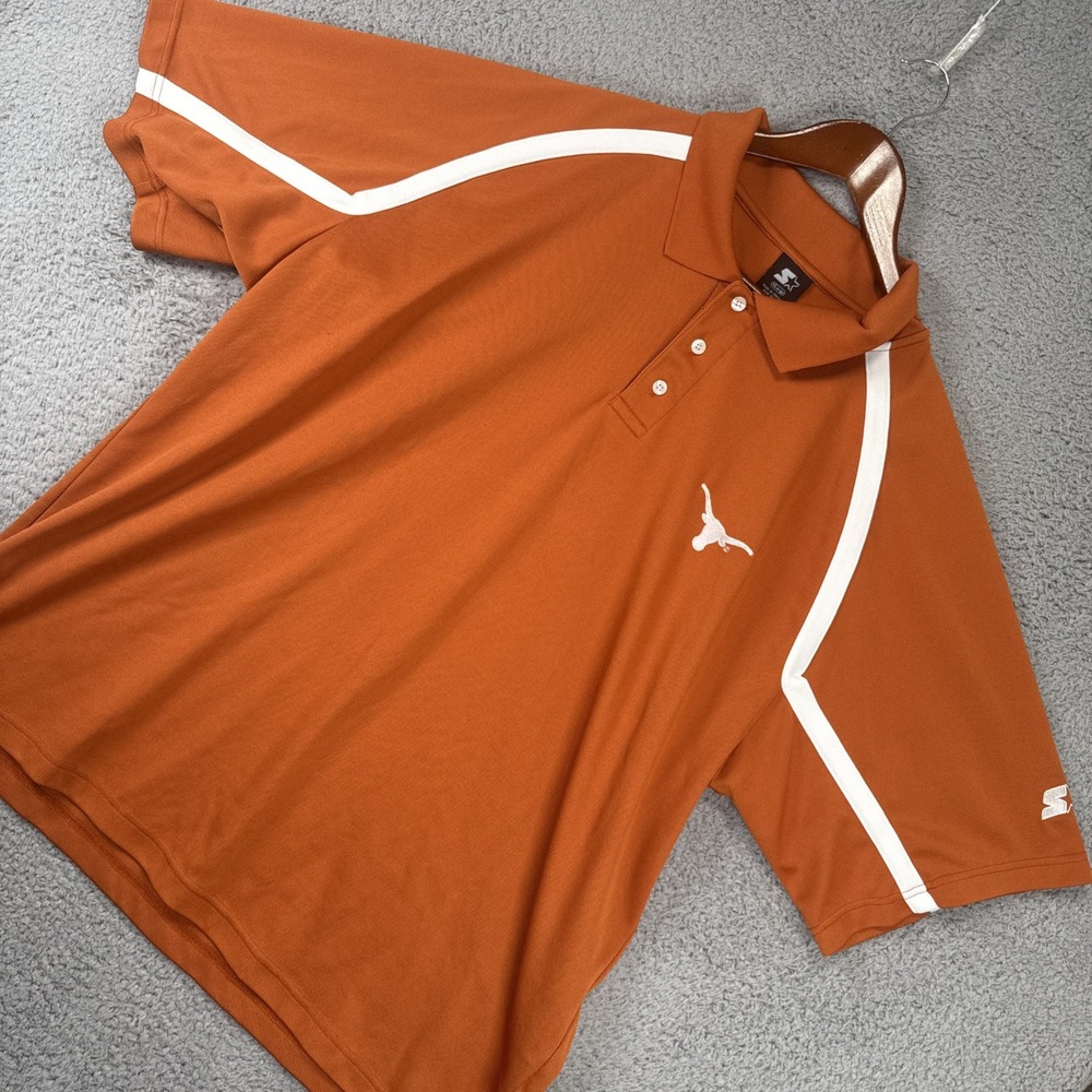 Vintage Starter Texas‎ Longhorns Polo Shirt Mens XL Orange White Short Sleeve